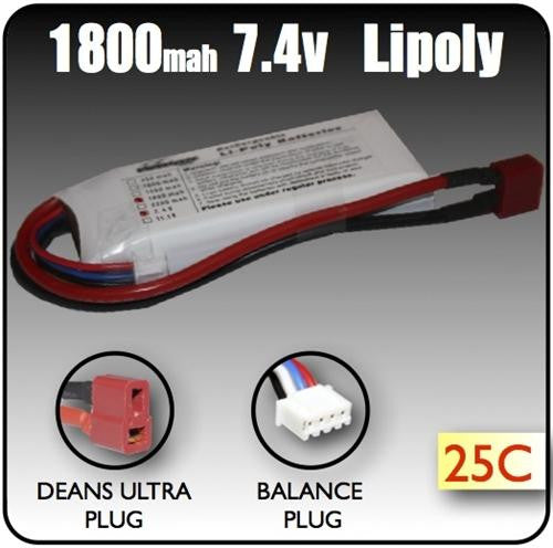 1800mah 7.4 Volt 2 Cell Lipoly Battery