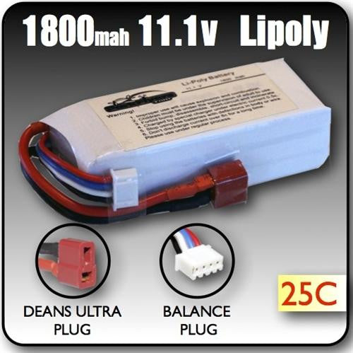 1800mah 11.1 Volt 3 Cell Lipoly Battery
