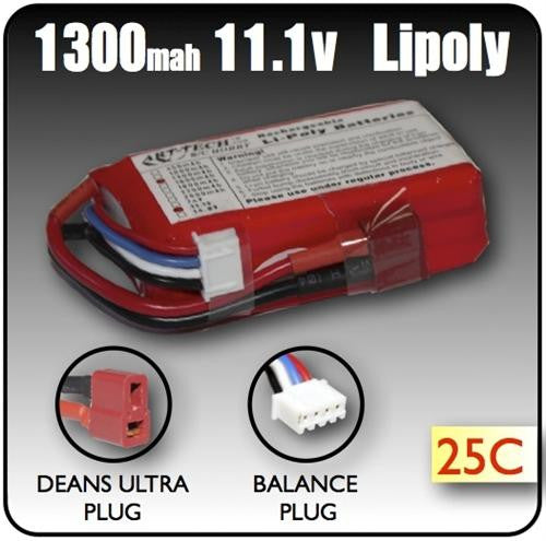 1300mah 11.1 Volt 3 Cell LiPoly Battery