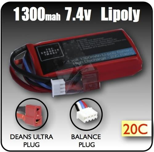 1300mah 7.4 volt 2 Cell Lipoly Battery - Deans