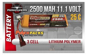 2500mah 11.1 Volt 3 Cell Lipoly Battery Punchpacks