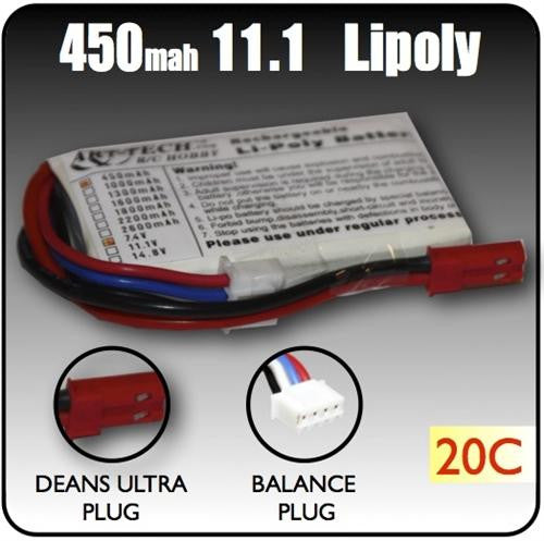 450mah 11.1 volt 3 Cell Lipoly Battery